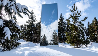 Mirror in a Snowy Forest A Winter Landscape Reflection