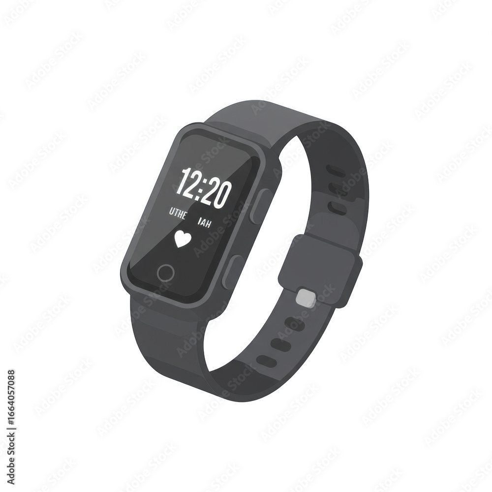 Poster smart watch with time and heart rate isolated on transparent background