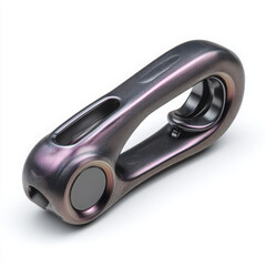 Futuristic metallic device with smooth curves and textured surface