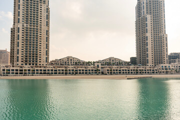 Doha, Qatar - February ‎14, 2025. Gewan Island. Modern skyscrapers rise along the waterfront...
