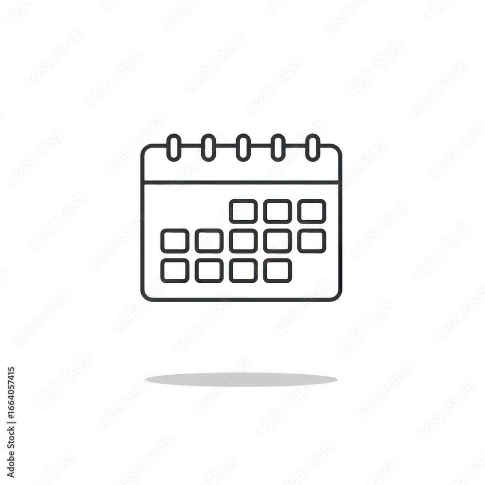 Poster calendar icon with shadow isolated on transparent background