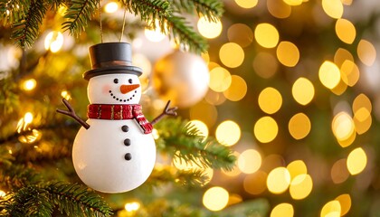 Christmas ornament snowman on a tree