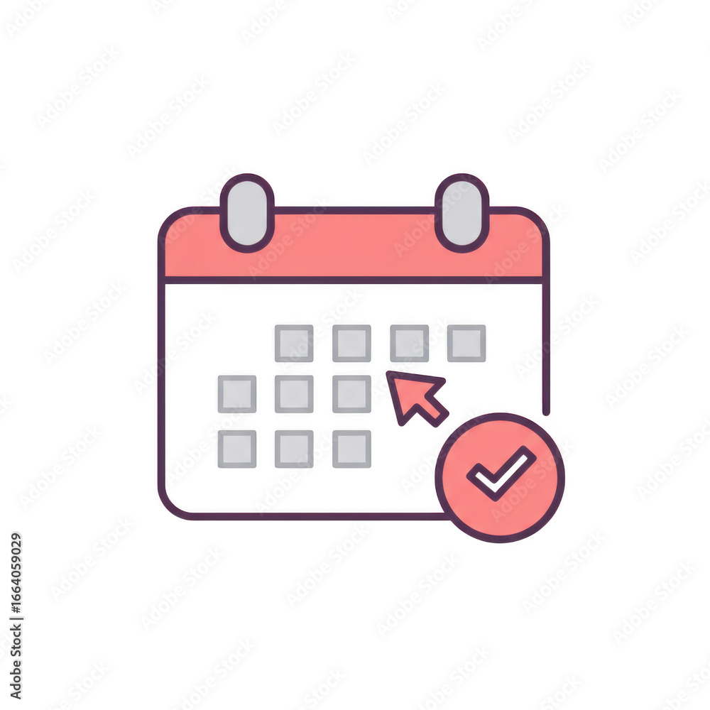 Poster calendar with cursor and check mark icon isolated on transparent background