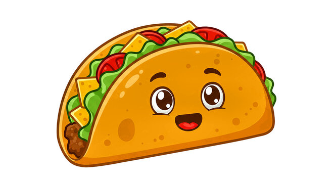 T&iacute;tulo: Alegre Taco de Desenho Animado Isolado em Fundo Branco