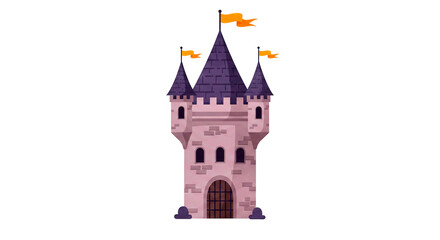 Obraz premium Torre de Castelo Medieval com Bandeiras em Estilo de Conto de Fadas