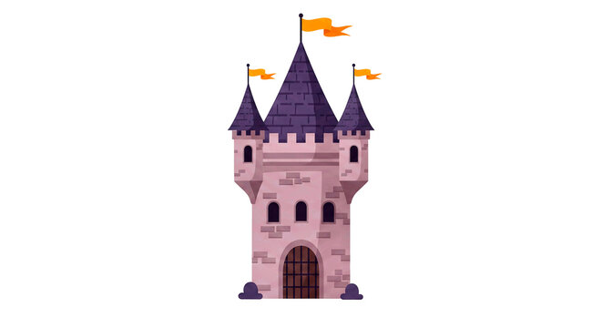 Torre de Castelo Medieval com Bandeiras em Estilo de Conto de Fadas