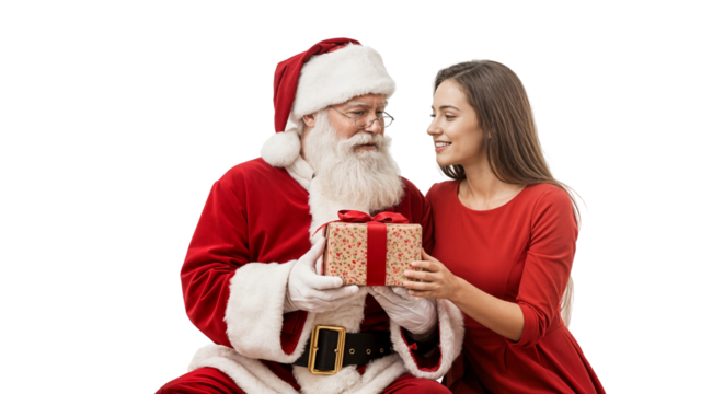 Santa Claus and Woman Enjoying Christmas Gift