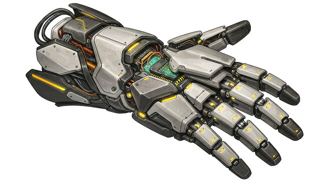 Exoesqueleto futurista de m&atilde;o isolado
