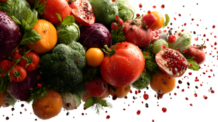 Big set falling vegetables and fruits isolated on transparent background,PNG image.