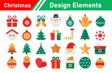 Festive Christmas Design Elements Collection with Santa Hats Trees and Ornaments