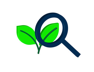 Simple 3D illustration of a small plant and magnifying glass icon. Transparent background, PNG format.