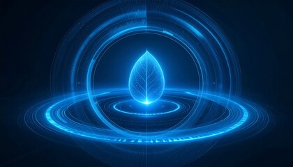 Abstract Blue Tech Illustration Of Seed Avatar With Expanding Concentric Rings in Dark Background