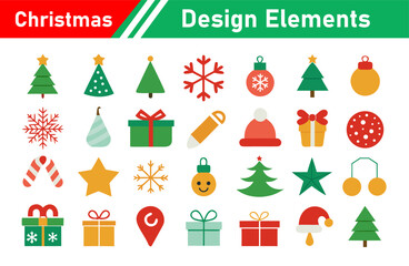 Festive Christmas Design Elements Collection with Santa Hats Trees and Ornaments