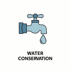 A minimalist icon illustrating water conservation, perfect for modern office signage and clear instructions within a contemporary corporate environment.