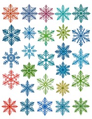 Fototapeta premium Colorful Snowflake Collection, Winter Design