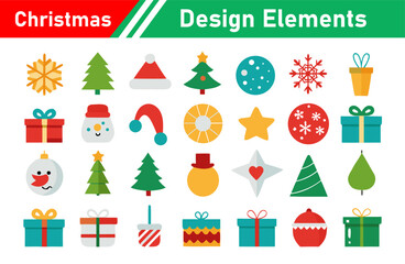 christmas, icon, set, holiday, design, elements, vector, illustration, ornament, star, gift, snowflake, snowman, stocking, christmas tree, heart, cake, candy cane, decoration, festive, celebration, gr