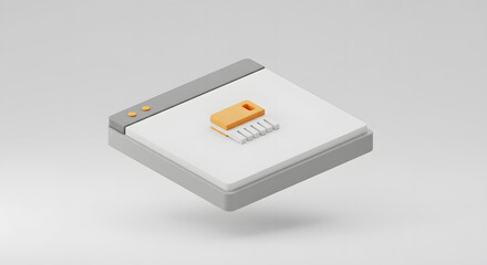 3D Isometric Browser Window with Cleaning Brush Icon. Data Clearing and Web Optimization Concept Illustration