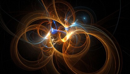 Abstract fractal pattern with glowing orange and blue energy tendrils against a black background, suggesting cosmic or scientific phenomena.
