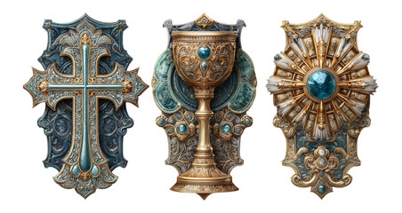 Ornate Religious Objects Set Isolated on Transparent Background