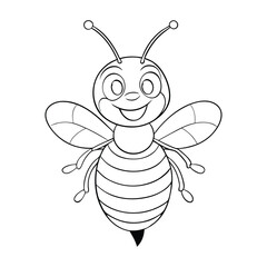 Cute smiling bee vector coloring page featuring a cheerful bee with big eyes, tiny wings, and playful details—perfect for kids’ fun, creativity, and learning.
