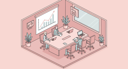 Fototapeta premium Isometric Illustration of Business Meeting in Conference Room.