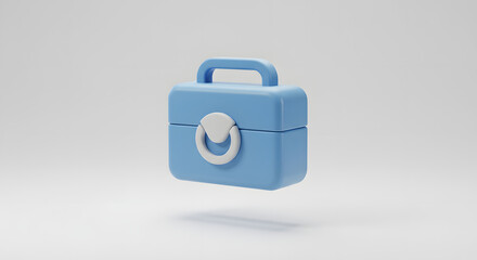 3D Minimalist Blue Briefcase Icon. Business, Tool, and Storage Concept. Clean Render on White Background.