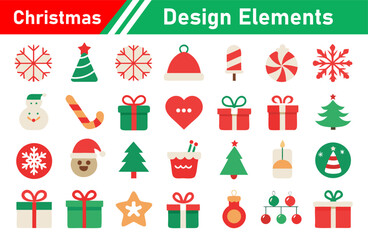 Christmas Design Elements Flat Icons Set for Holiday Projects