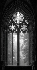 Gothic cathedral window, light filtering through