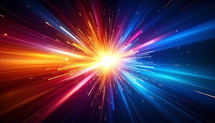 A vibrant explosion of multicolored light rays, radiating outwards from a central point.