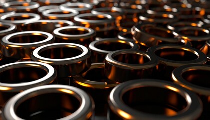 Obraz premium Close-up view of many metallic rings, possibly industrial components.