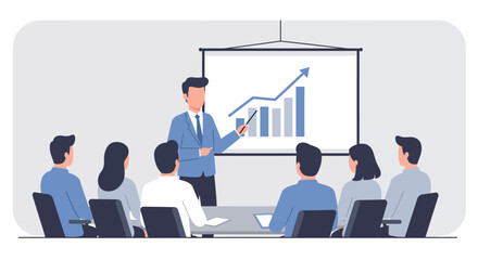 Business Presentation with Presenter and Audience Showing Growth.