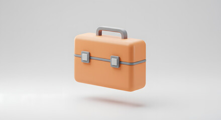 Orange 3D Briefcase or Toolbox Icon. Clean Minimalist Design on White Background