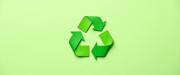 Obraz premium Green paper-cut recycle symbol on eco-city background , conservation, paper cut