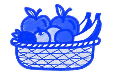 Blue hand-drawn basket with vegetables &ndash; sketch style illustration blue basket with a cherry