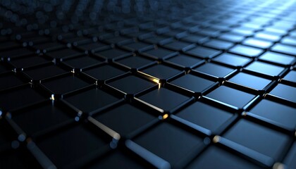 Fototapeta premium Gleaming dark grid of metallic squares, one glowing brightly.