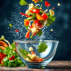 fresh salad in a glass bowl