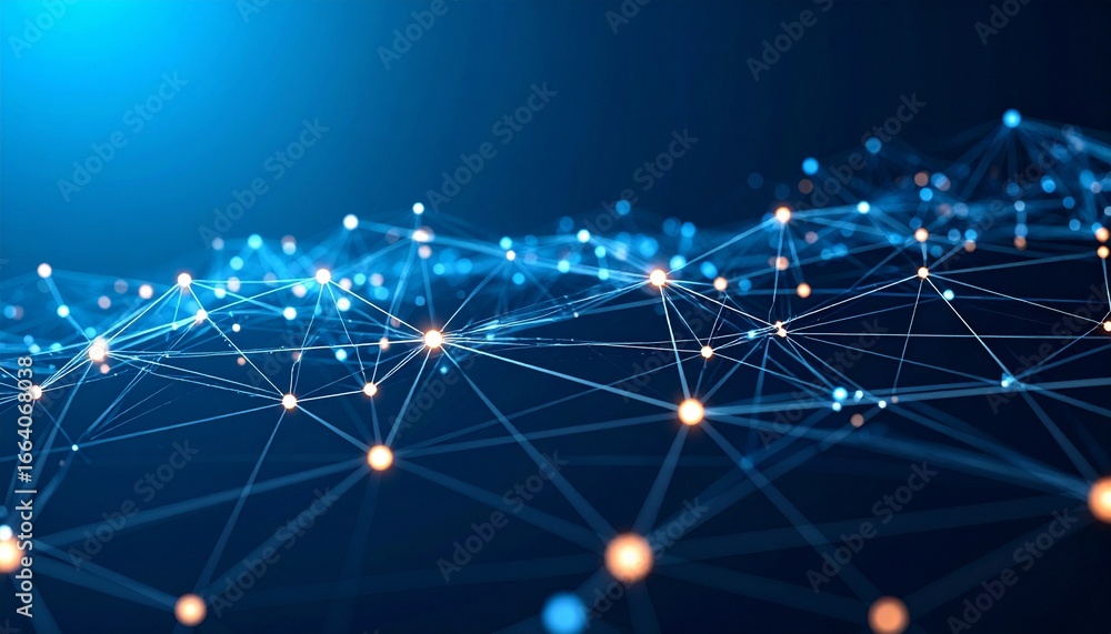 Aufkleber abstract digital network connection on a dark blue background, representing data flow and technologi