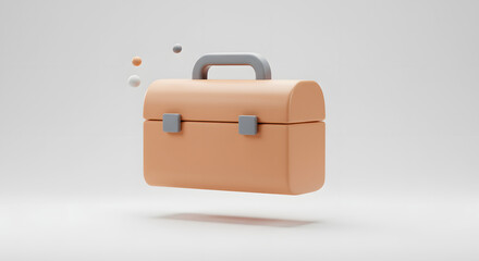 3D Minimalist Brown Briefcase Icon Floating. Business, Work, Tools, or Travel Concept