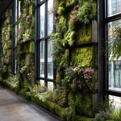 Lush vertical garden wall, modern design