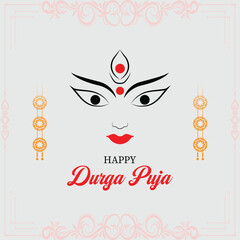 Obraz premium Happy Durga Puja Festival Greeting Vector with Goddess Eyes Illustration .