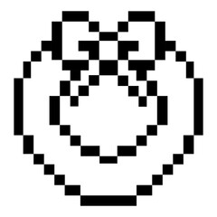 A Pixelated heart-shaped bow with a lovely design. This design could be suitable for various applications, like a button or an icon