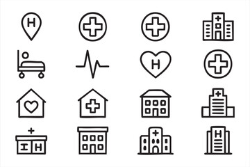 Health and Hospital Building Icons for Design Projects