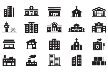 Healthcare Facility, House, and Office Icons for Digital Projects