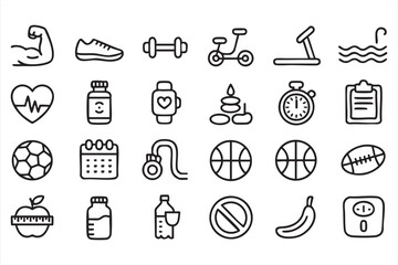 Diet, Exercise, and Nutrition Icons for Health Projects