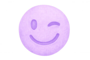 Playful purple emoji winking, expressing joy with vibrant character against transparent backdrop