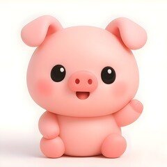 Fototapeta premium A charming, pink cartoon pig with a friendly wave, showcasing a cute and adorable design.