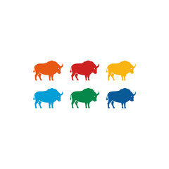 6 buffalo icons  vector  colorful  white background