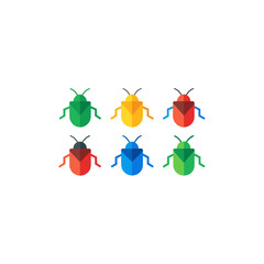 6 click beetle icons  vector  colorful  white 