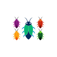 5 cockroach icons  vector  colorful  white background