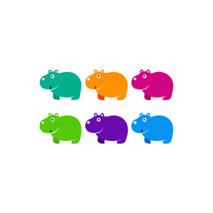 Fototapeta premium 6 hippopotamus icons vector colorful white 